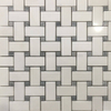 Thassos Mármol blanco Basketweave Mosaic Grey Dots Hilled Backsplash Tile