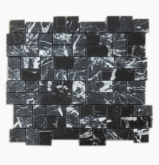 Azulejos de mosaico de tejido de cesta de mármol Nero Marquina negro de piedra natural popular