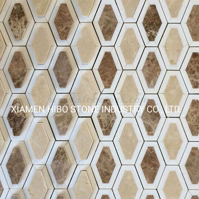 Mármol Emperador y Crema Marfil para azulejo de mosaico hexagonal largo