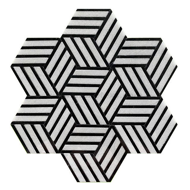 Diseño único Novi Hexagon Thassos y mosaicos de mármol negro Nero